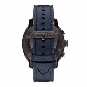 Emporio Armani Men’s Quartz Chronograph Leather Strap Shade Blue Dial 46mm Watch AR6086
