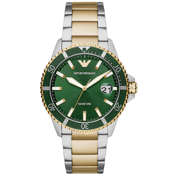 Emporio Armani Men’s Quartz Two-tone Stainless Steel Green Dial 42mm Watch AR80063