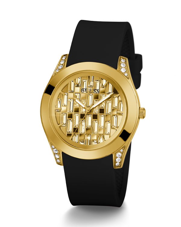 Guess Women’s Quartz Black Silicone Strap Gold Dial 39mm Watch GW0109L1