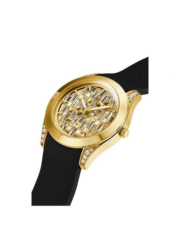 Guess Women’s Quartz Black Silicone Strap Gold Dial 39mm Watch GW0109L1