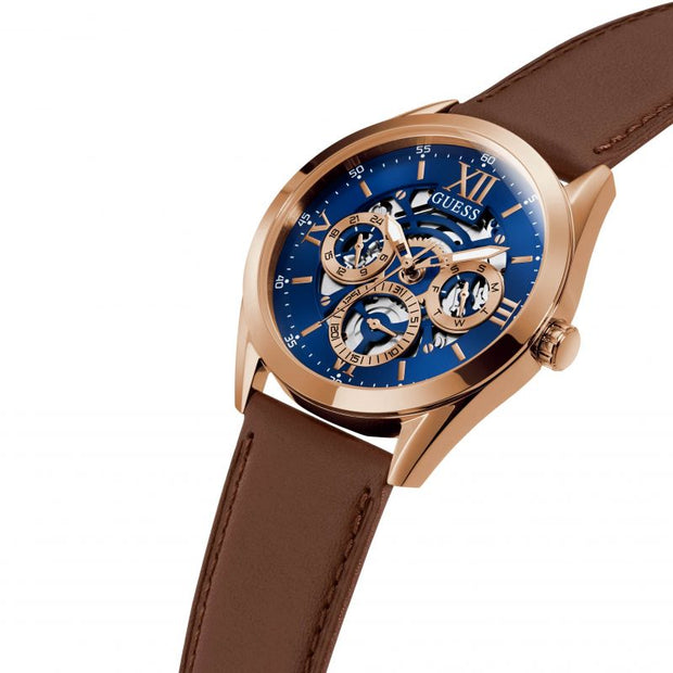 Guess Men’s Quartz Brown Leather Strap Blue Dial 42mm Watch GW0389G3