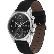 Hugo Boss Men’s Quartz Black Leather Strap Black Dial 44mm Watch 1513782