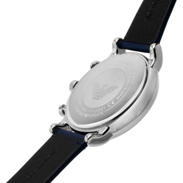 Emporio Armani Men’s Chronograph Leather Strap Blue Dial 46mm Watch AR11451