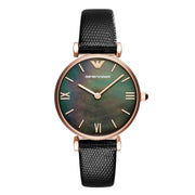 Emporio Armani Women’s Quartz Leather Strap Black Mother of Pearl Dial 32mm Watch AR11060