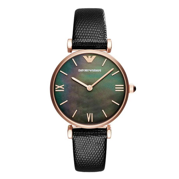 Emporio Armani Women’s Quartz Leather Strap Black Mother of Pearl Dial 32mm Watch AR11060