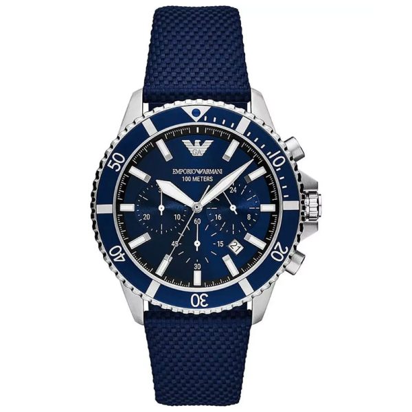Emporio Armani Men’s Quartz Blue Nylon & Leather Strap Blue Dial 43mm Watch AR11588