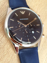 Emporio Armani Men’s Chronograph Quartz Leather Strap Blue Dial 43mm Watch AR11018