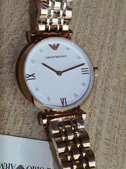 Emporio Armani Women’s Rose Gold Stainless Steel White Dial 32mm Watch AR11267