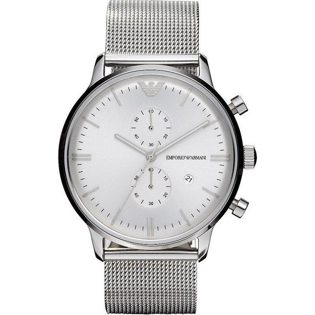 Emporio Armani Men’s Chronograph Quartz Stainless Steel Silver Dial 38mm Watch AR0390