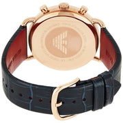 Emporio Armani Men’s Chronograph Quartz Blue Leather Strap Silver Dial 48mm Watch AR11123