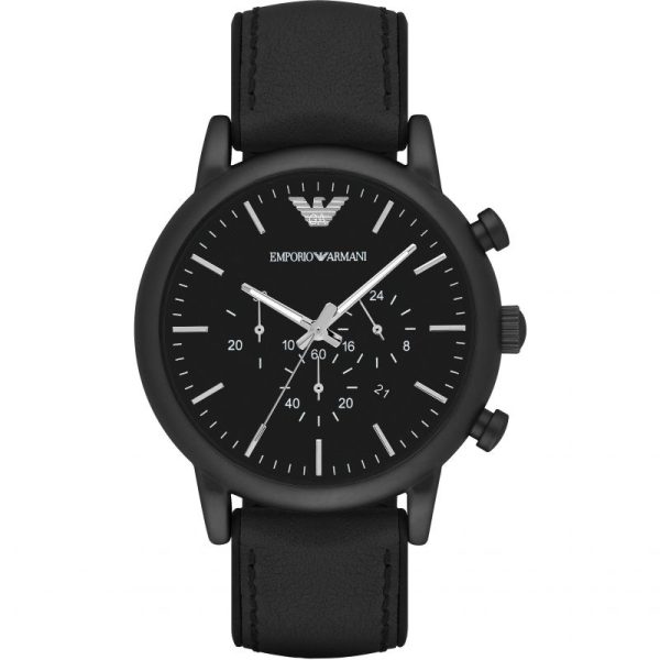 Emporio Armani Men’s Chronograph Quartz Leather Strap Black Dial 46mm Watch AR1970