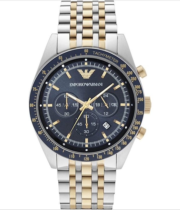 Emporio Armani Men’s Chronograph Two Tone Stainless Steel Blue Dial 46mm Watch AR8030