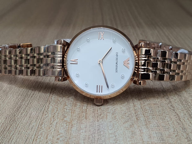 Emporio Armani Women’s Rose Gold Stainless Steel White Dial 32mm Watch AR11267