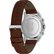 Hugo Boss Men’s Quartz Brown Leather Strap Grey Dial 44mm Watch 1513787