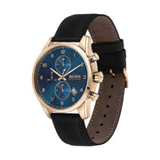 Hugo Boss Men’s Quartz Black Leather Strap Blue Dial 44mm Watch 1513783