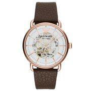Emporio Armani Men’s Automatic Leather Strap White Dial 43mm Watch AR60027