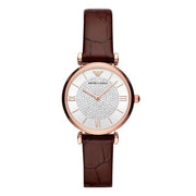 Emporio Armani Women’s Quartz Leather Strap Silver (Crystal Pave Center) Dial 32mm Watch AR11269