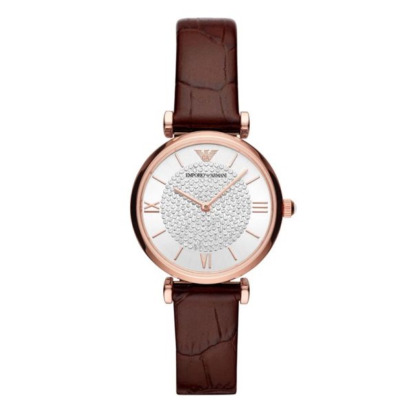 Emporio Armani Women’s Quartz Leather Strap Silver (Crystal Pave Center) Dial 32mm Watch AR11269