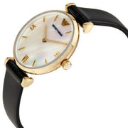 Emporio Armani Women’s Quartz Black Leather Strap Mother of Pearl Dial 32mm Watch AR1910