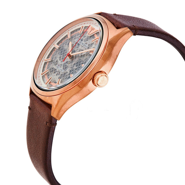 Emporio Armani Men’s Automatic Brown Leather Strap Silver Skeleton Dial 43mm Watch AR60005