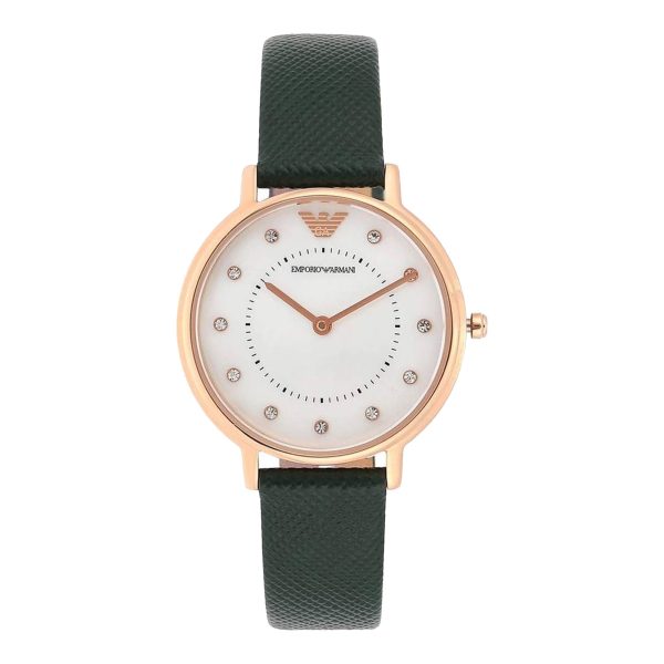 Emporio Armani Women’s Quartz Green Leather Strap Mother Of Pearl Dial 32mm Watch AR11150