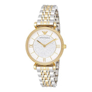 Emporio Armani Women’s Analog Two Tone Stainless Steel White Dial 32mm Watch AR8031