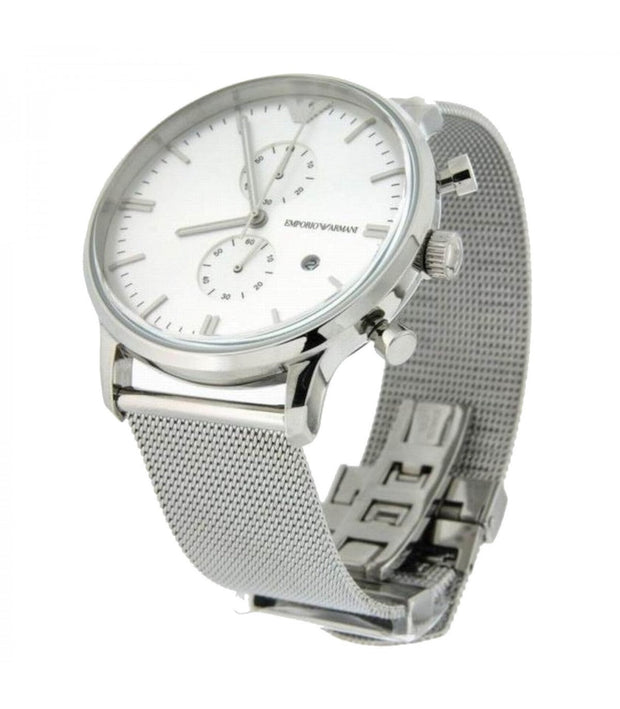 Emporio Armani Men’s Chronograph Quartz Stainless Steel Silver Dial 38mm Watch AR0390