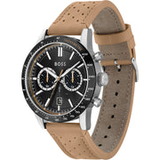 Hugo Boss Men’s Chronograph Quartz Leather Strap Black Dial 44mm Watch 1513964