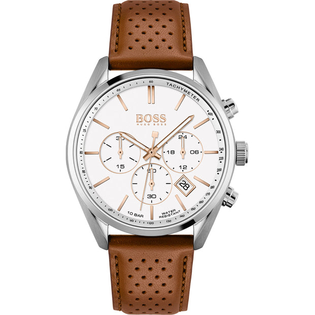 Hugo Boss Men’s Quartz Leather Strap White Dial 44mm Watch 1513879