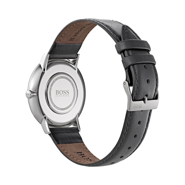 Hugo Boss Men’s Quartz Grey Leather Strap Blue Dial 40mm Watch 1513539