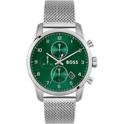 Hugo Boss Men’s Quartz Silver Stainless Steel Green Dial 44mm Watch 1513938