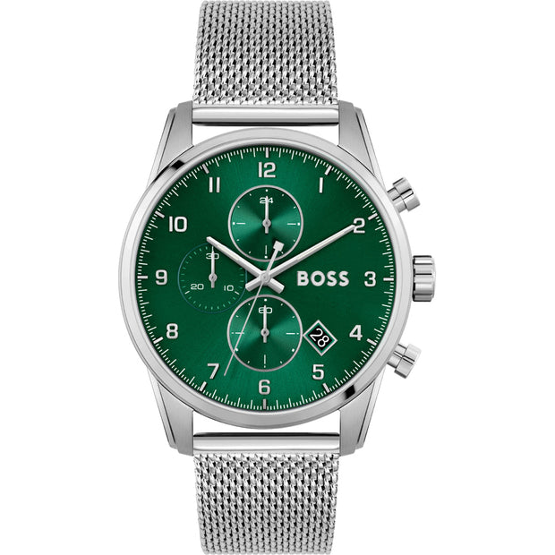 Hugo Boss Men’s Quartz Silver Stainless Steel Green Dial 44mm Watch 1513938