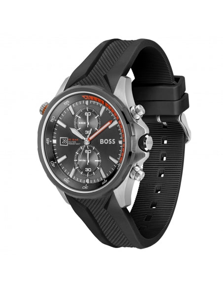 Hugo Boss Men’s Quartz Black Silicone Strap Grey Dial 46mm Watch 1513931